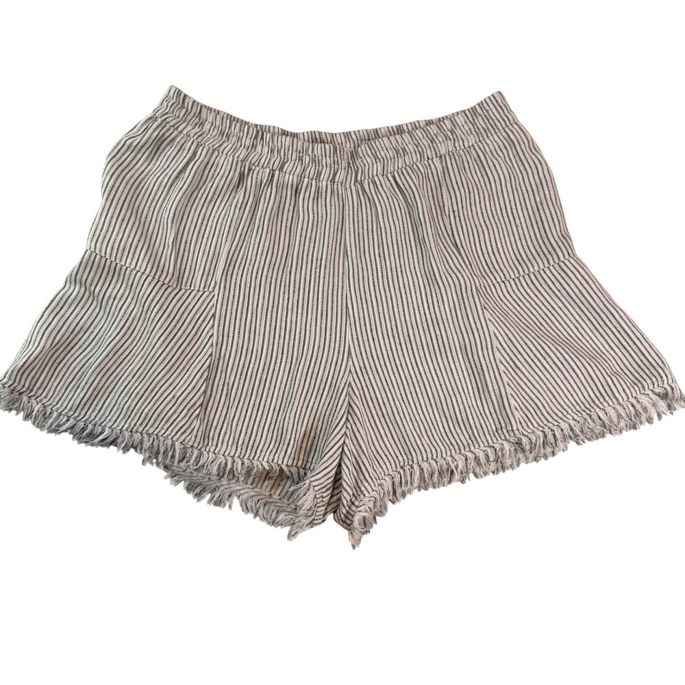 Maven West Striped Shorts Women M Black White Fringe Hem Tencel Casual Luxury‎